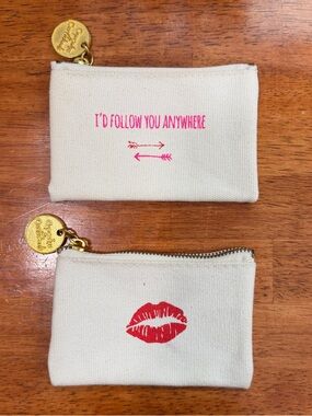 Set of 2 Canvas Zip Pouches, lips & arrows